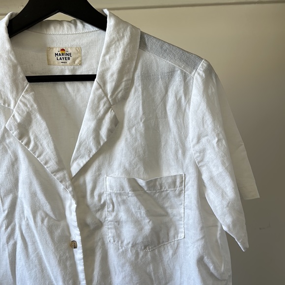 New Marine Layer Lucy hemp short sleeve resort shirt cropped boxy button down - Picture 6 of 14